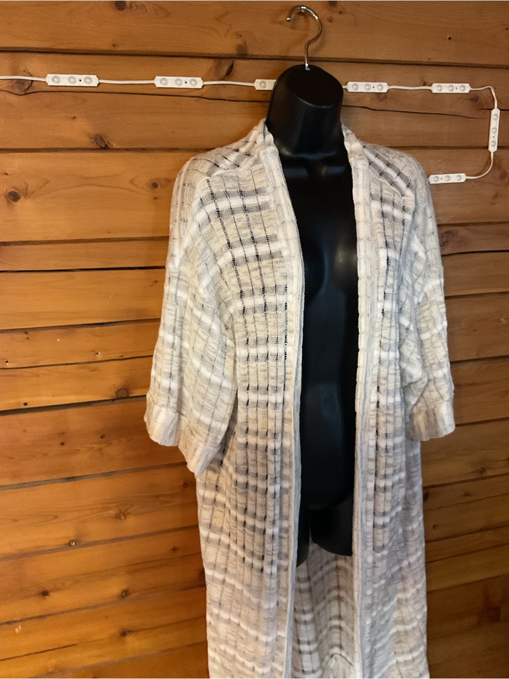 Daytrip Boho Open Knit Longline Cardigan Gray Kimono Duster Coverup Large - Picture 3 of 8